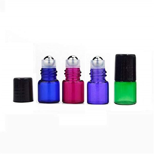 1ml 2ml 3ml garrafas recarregáveis ​​de vidro com bolas de rolos de aço inoxidável mini frasco de frasco de amostras para perfumes de óleo essencial