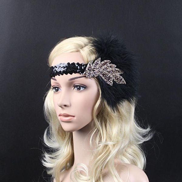

feather sequins with drills, black heads, feathers, headdresses and hairbands, Silver
