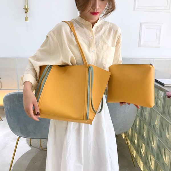 

2pcs women handbags candy color pu leather totes bolsas feminina fashion design large capacity shoulder bag clutch composite set