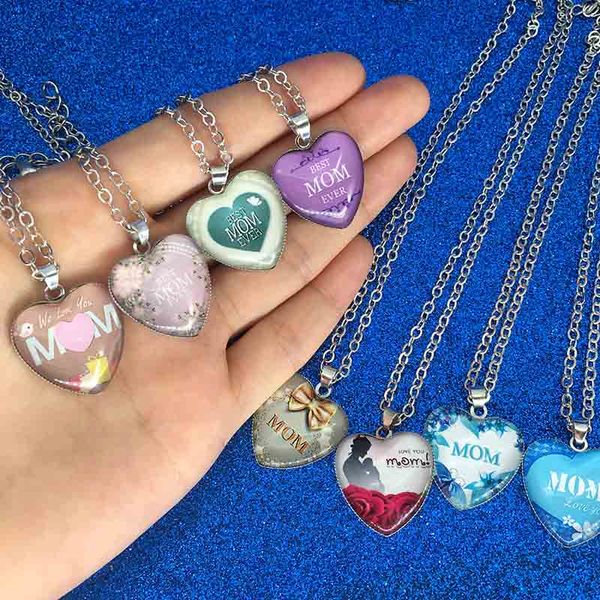 

love you mom necklace glass heart necklace pendants mom ever fashion jewelry mother gift will and sandy drop ship, Silver
