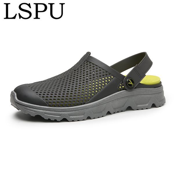 

summer men slip on breathable water beach slippers fashion crock jelly shoes men's summer slides flat sandals, Black
