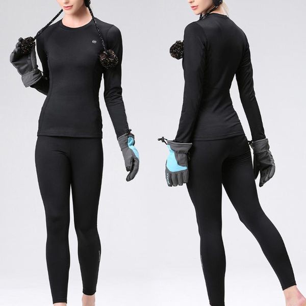

women thermal underwear set winter base layer fleece and bottom set long sleeve shirts breathable ski thermal underwear, Black;red