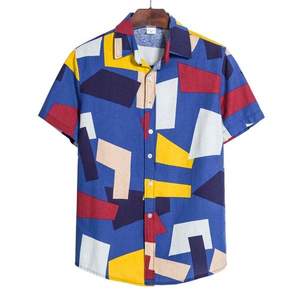 

men's casual shirts 2021 summer style fashion men simple printed short-sleeved shirt, White;black