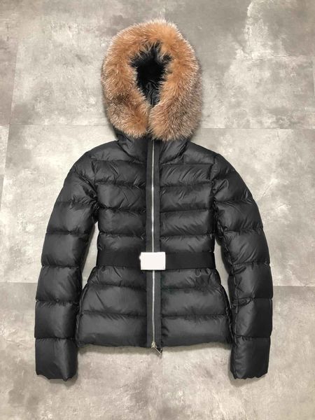 

short female down jacket 2019 new models warm fashionable and loose fox fur collar waist collection coat, Black