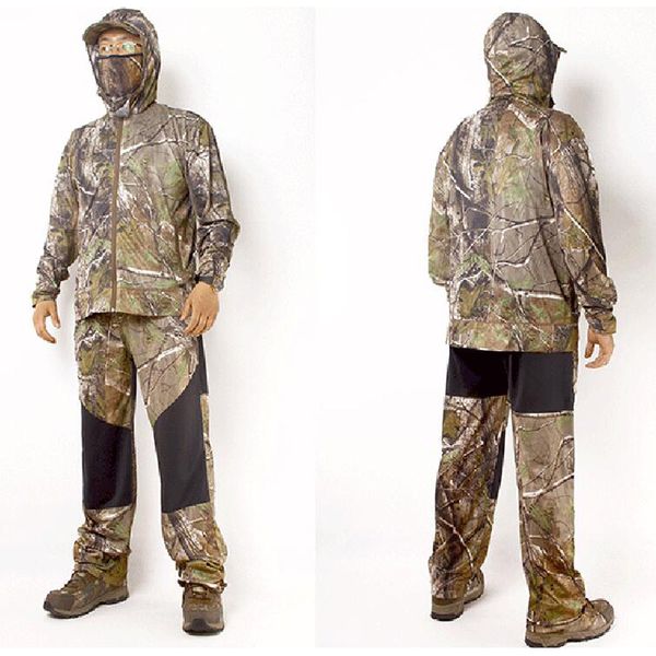 

hunting jackets summer ultra-thin bionic camouflage suit anti-mosquito fishing clothes tactical ghillie jersyes set, Camo;black