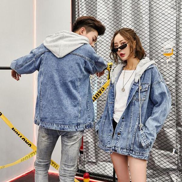 

patch hooded denim jacket for lover loose bf hip hop vintage loose harajuku jean coat female streetwear basic coat, Black;brown