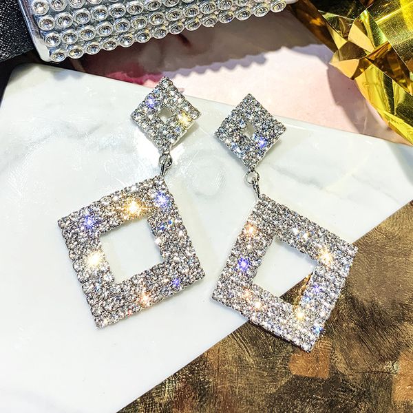 

new women's fashion brand jewelry crystal square stud earrings for women gift geometric earrings, Golden;silver