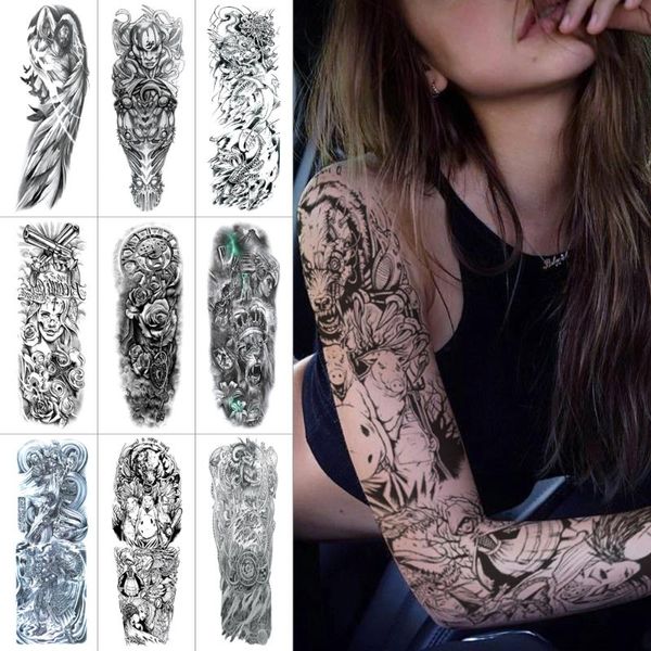 

large waterproof black ink tattoo stickers for full arm demon false light angel sleeve tattoo dragon wolf temporary