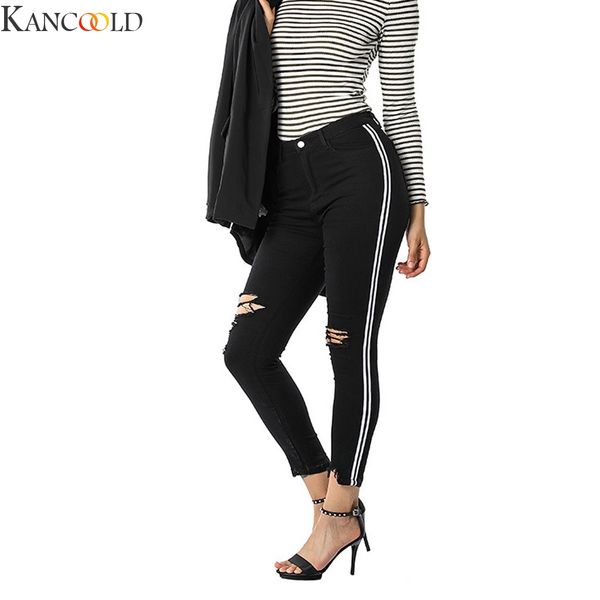 

kancoold slim jeans for women new fashion summer knee ripped skinny denim jeans hole black high waist pencil, Blue