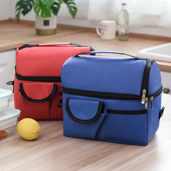 

insulated lunch bag for women men kids cooler adults tote lunch box double-layer lxx9, Blue;pink