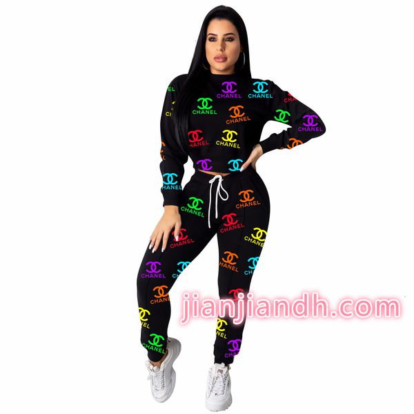 

zh5116 explosion models for women's fashion high-end pants suits 19 european and american women's letter two-piece20706767, Gray