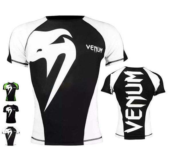 

mma 3d printed mens tshirts venum gym skinny short sleeve boxing training men high stretch quick dry tees, White;black