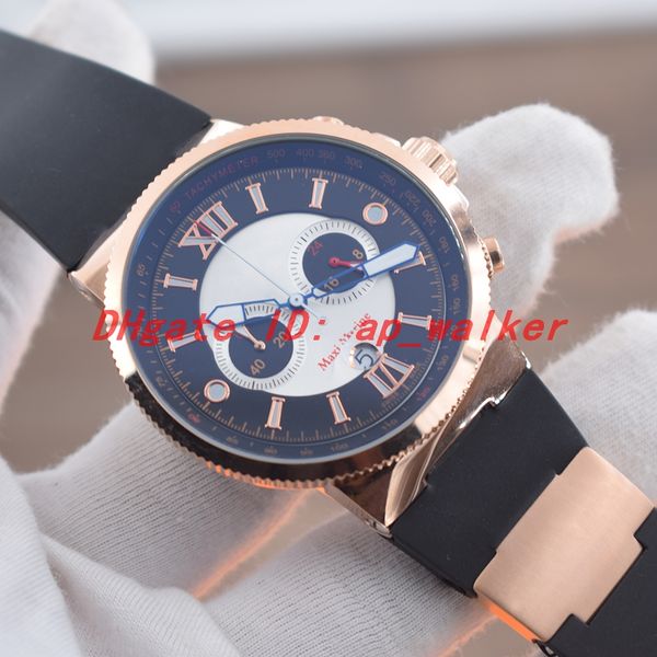 

new marine un mens wrist watches black rubber strap rose gold stainless steel case japan quartz movement multifunction chronograph, Slivery;brown