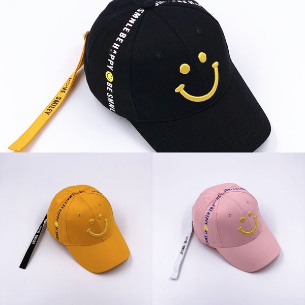 

street smiling face baseball long band cap male and female children's black red baseball cap children's travel leisure, Yellow