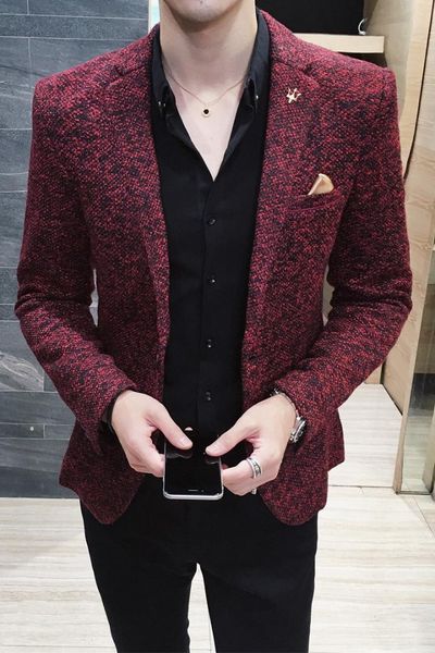 

casual blazer mens clothing 2018 new autumn winter british vintage prom blazers men hombre 3xl wine red grey brown jacket men, White;black