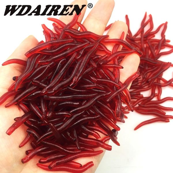 

50pcs/lot soft lure fishing simulation earthworm red worms artificial fishing lure tackle lifelike fishy smell lures wd-160