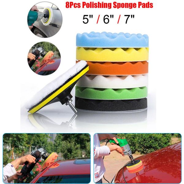 

8pcs 6 / 7 inch auto car polishing pad buffing sponge self-adhesive disc wool disc polishing wax sanding pad kit accessories