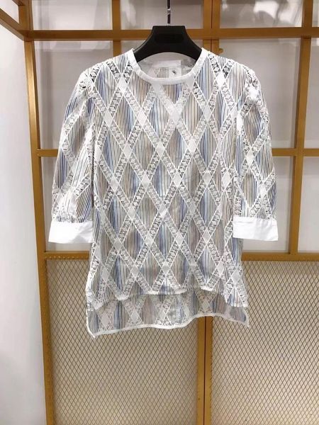

2019 new women summer lingge hollow flower shirt top, White