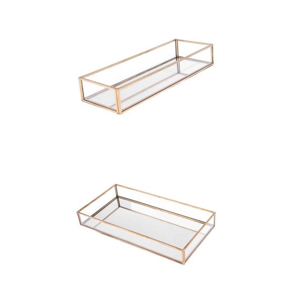 

rectangular vintage glass jewelry tray with brass edge jewelry holder wedding favors, pack of 2