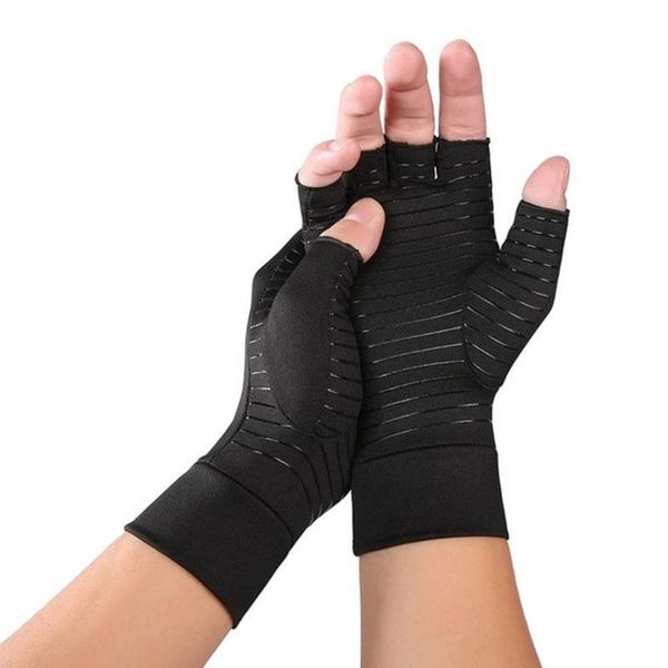 

durable glove half finger gloves 3 size health care physiotherapy rehabilitation accessories arthritis gloves effective, Black;red