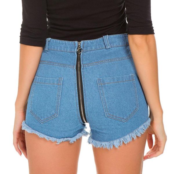 

new summer denim shorts shorts nightclub dresses high-waisted holes women jeans behind the zipper, Blue