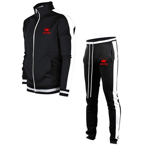 

spring and autumn men zipper tracksuit fashion side striped contrast color jacket sweatpants track suits men casual 2 pieces sweatsuit, Black;blue