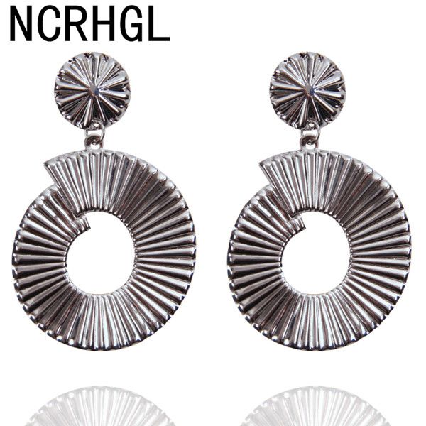 

women earrings irregular circle big earings srcew metal personalized hoop dangles for lady girls evening party drop earrings, Silver