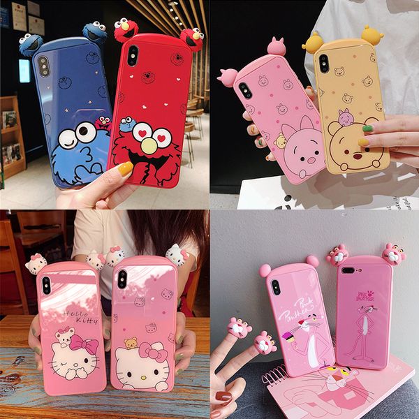 

2019 new couple case cartoon cute silicone glass mirror soft case for iphone 11/11pro/11promax 6/7/8 10 style