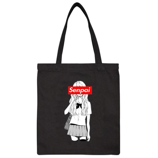 

janpan style simple shoulder tote bag women senpai letter print school handbag clothes package bags shoulder shopping