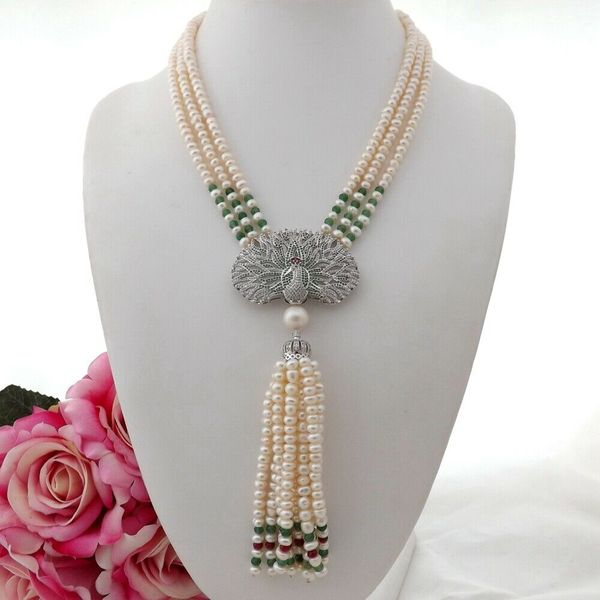

new 5-6mm white freshwater pearl micro inlay zircon phoenix accessories necklace long 45-48cm, Silver