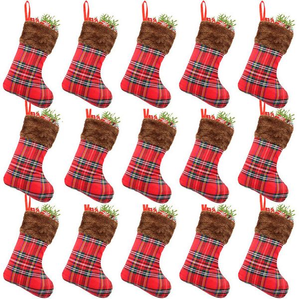 

selling small code lattice plush christmas stockings christmas decorations articles christmas gift bag t9i00104