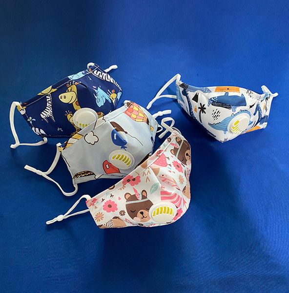 Maschera per bambini in cotone poliestere con filtro per valvola di respirazione Maschere al carbone attivo PM2.5 Moda per bambini Visiera traspirante per bambini