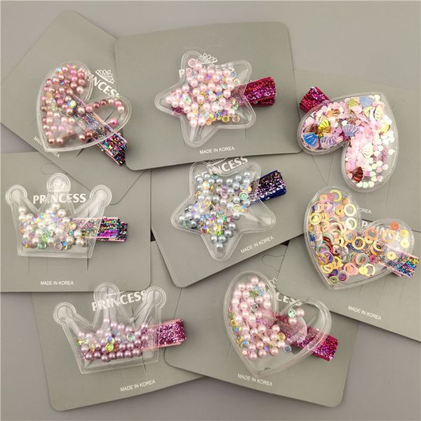 

glitter star crown barrettes hair clips for girls hair accessories twinkle paillette hairgrips sequins hairpin kids headwear, Slivery;white