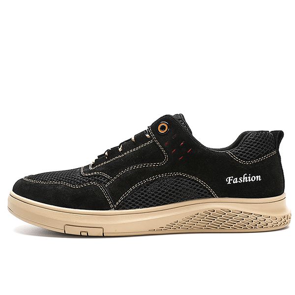 

breathable mens shoes casual men's leather shoes men lace-up genuine leather men british wild tide, Black