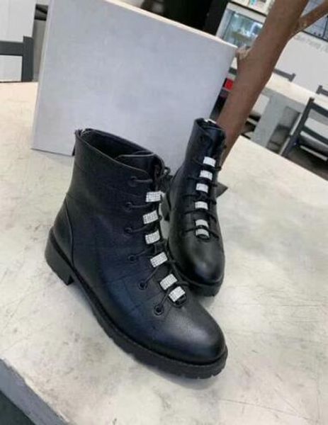 

luxury new jc womens ankle martin knight square heel rhinestone winter snow lace up boots size 35-42, Black