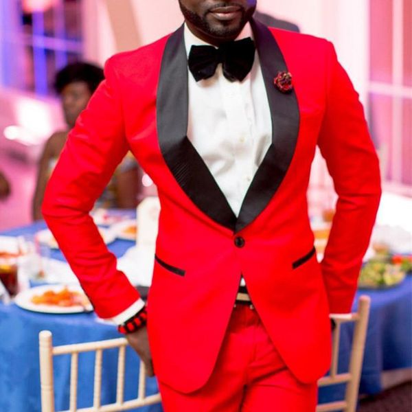 

red wedding groom tuxedos 2020 new style two piece black shawl lapel formal men suits custom made (jacket + pants, White;black