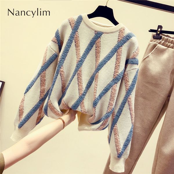 

2019 autumn winter sweater for women new ins super sweater female lazy wind thicker loose knitting shirt jumper femme, White;black
