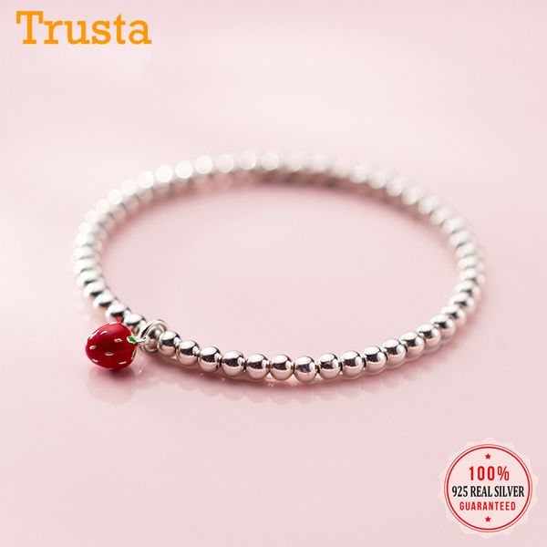 

trustdavis fashion bracelet 925 sterling silver 3d strawberry beads elastic bracelet for women girls wedding jewelry gift ds2264, Golden;silver
