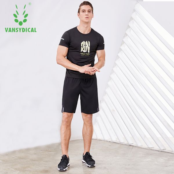 

vansydical mens sports suits mens compression shirts fitness running t-shirts shorts sets gym training suit outdoor tracksuits, Black;blue