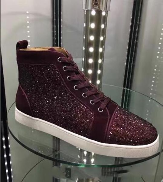 

wholesale 2020 men women rhinestone high shoes famous designer brand red bottom sneakers mens loubbis shoes with box and dus, Black