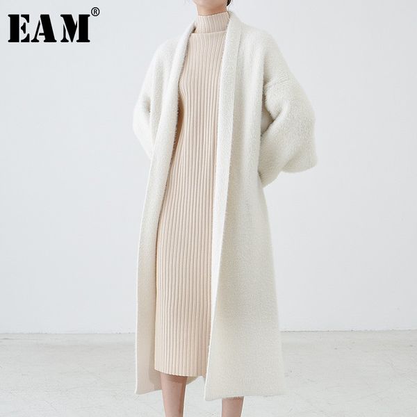

eam] 2019 new spring v-neck long bat sleeve cardigan velvet temperament big size thick knitting open stitch women fashion jy015, White