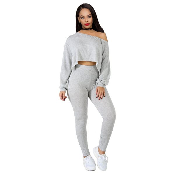 

autumn sweater 2 piece set women tracksuit long sleeves hoodies and sweatshirt pants sets winter 2 piece club outfits tweed set, Gray