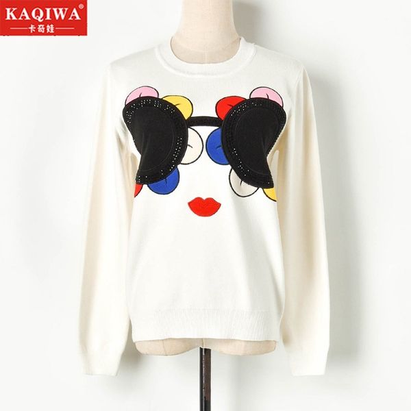 

2019 women dresses streetwear sun flower sweater pull femme sunglass glitter stone well made blusas de inverno feminina pullover, White;black