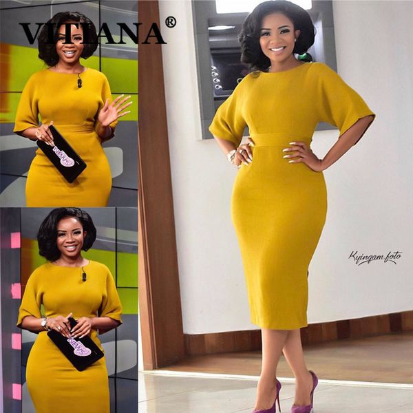 

casual dresses vitiana women elegant fashion bodycon dress summer 2021 female slim office lady yellow midi femme vestidos, Black;gray