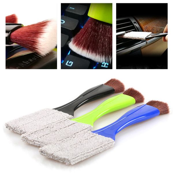 

double side multi-function interior cleaning brushes car wash tools for air conditioning panel gap dusting remove 2 brush heads
