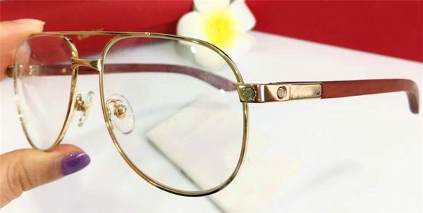 

luxury-2019 new fashion designer optical glasses 8101029 retro pilot metal frame wood legs vintage fashion style clear lens, Black