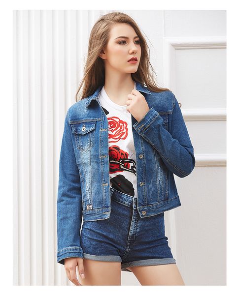 

women plus size xxl long basical jeans jacket coat bleach full sleeves single breast slim women denim jacket, Black;brown