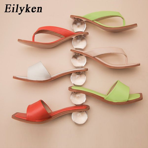 

eilyken 2020 new design clear transparent round ball heel women square toe party dress high heels female slippers sandals, Black