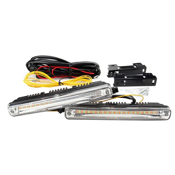 

2pcs 12v sequential flowing car led daytime running light drl + yellow turn signal light super white drl fog lamp