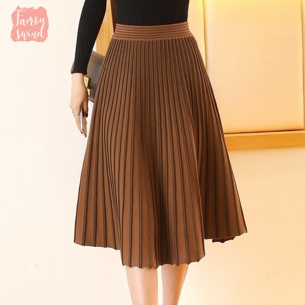 

womens new midi pleated skirt high waist euro american elegant autumn winter knitted fashionable skirt high quality, Black